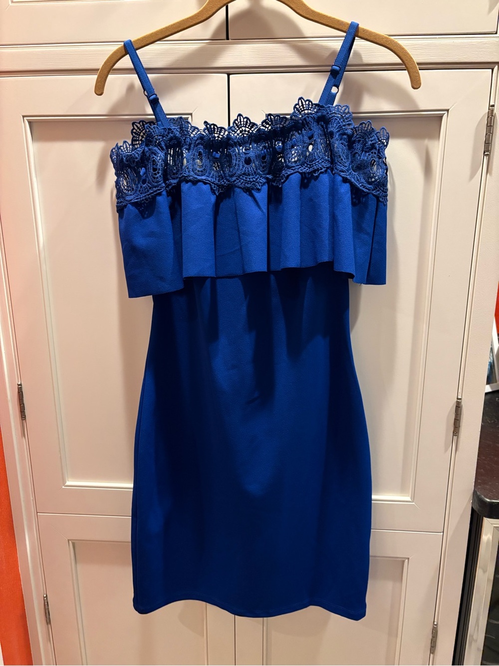 BCX Royal Blue Lace Ruffle Spaghetti Strap Dress